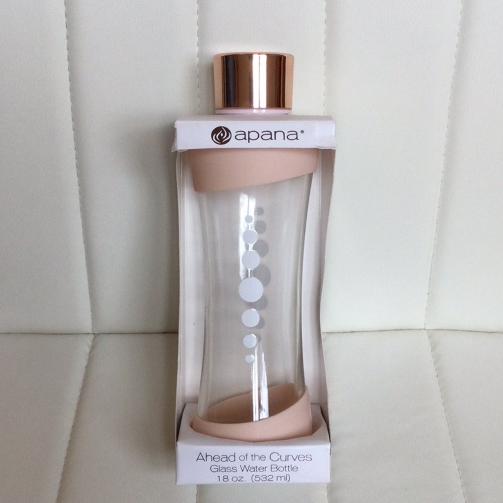 NWT Apana Glass Water Bottle Rose Gold Active Yoga Lifestyle Pink Grip Sleeve